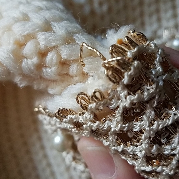 Vintage 50s Crop Sweater with Tiny Faux Pearls - Picture 7 of 10